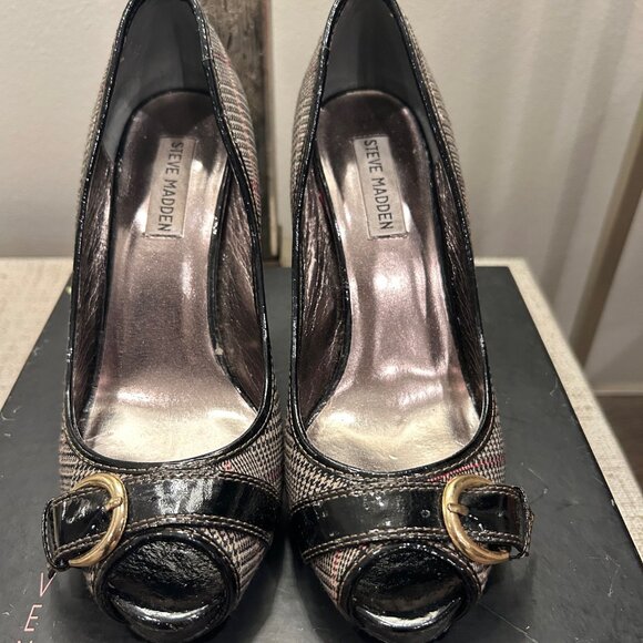 Steven by Steve Madden Lezlie Glen Plaid Peep toe Pumps - Picture 5 of 9